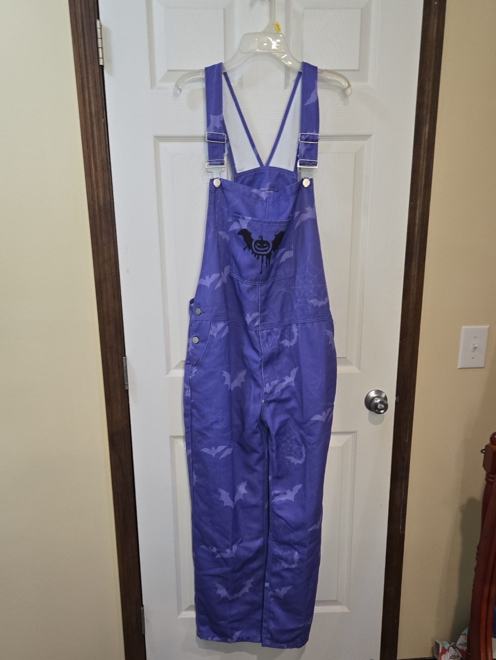 Purple Halloween Bat Print Overalls One-Piece